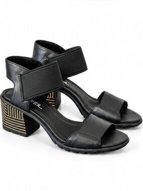 Sorel Nadia Black Leather Block Heel Sandal Open Heels Sz 8.5